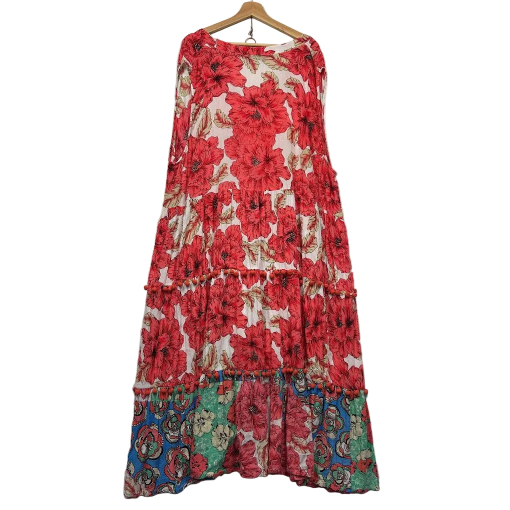 Red floral maxi dress front view