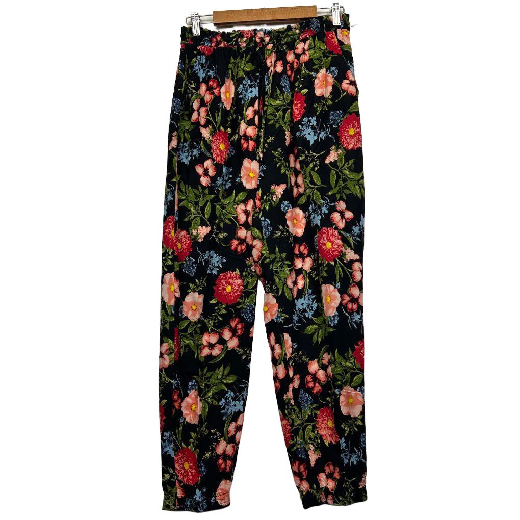 Black floral pants front view