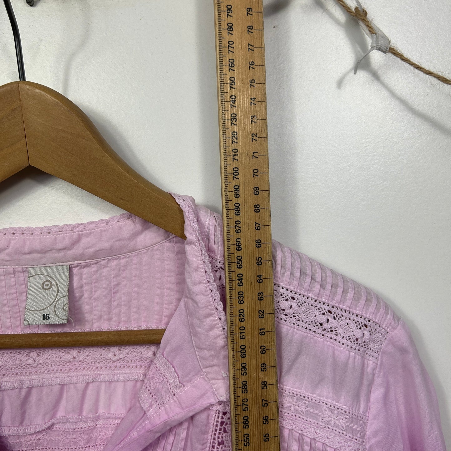 Pink cotton shirt front view with lace detail