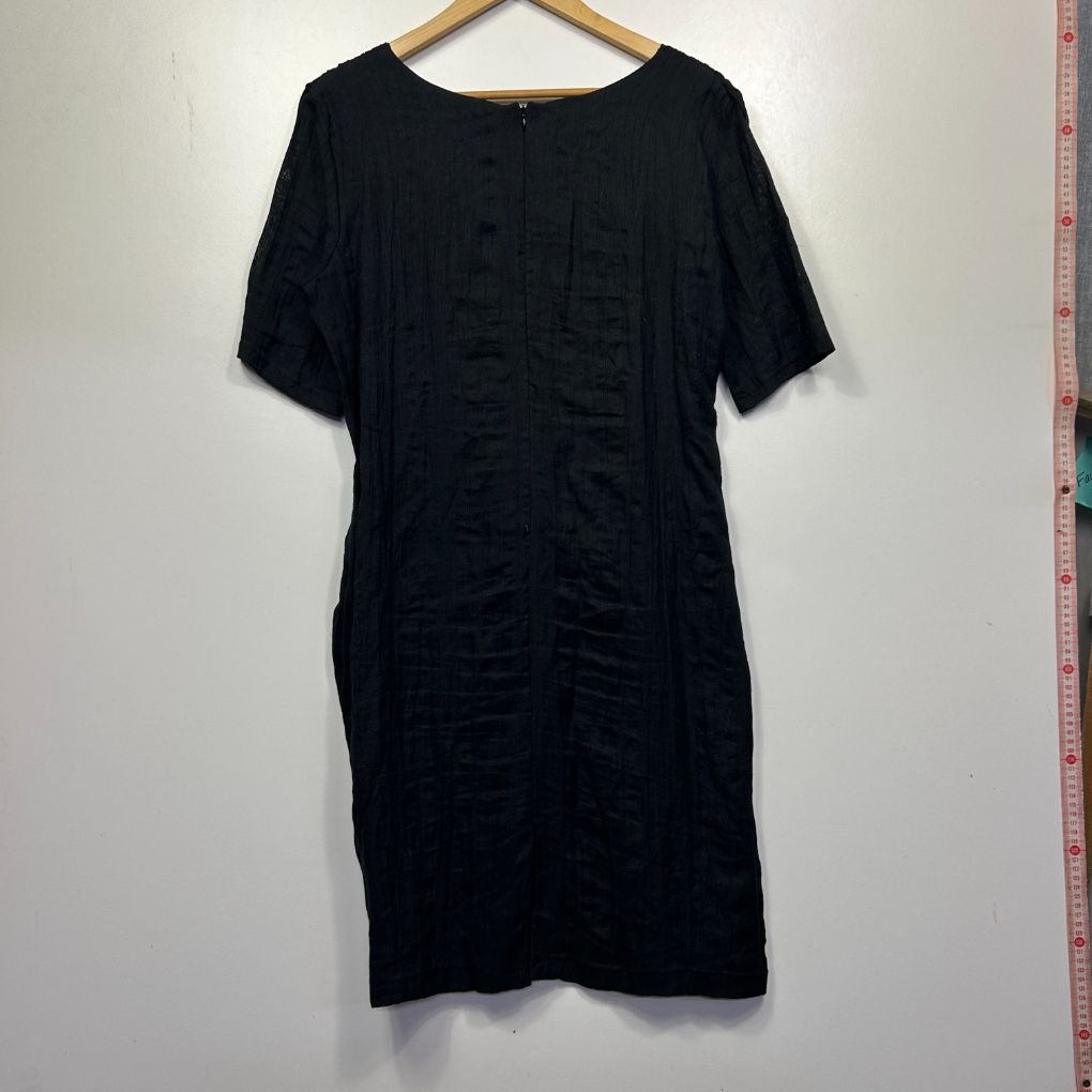 Black short sleeve dress front view