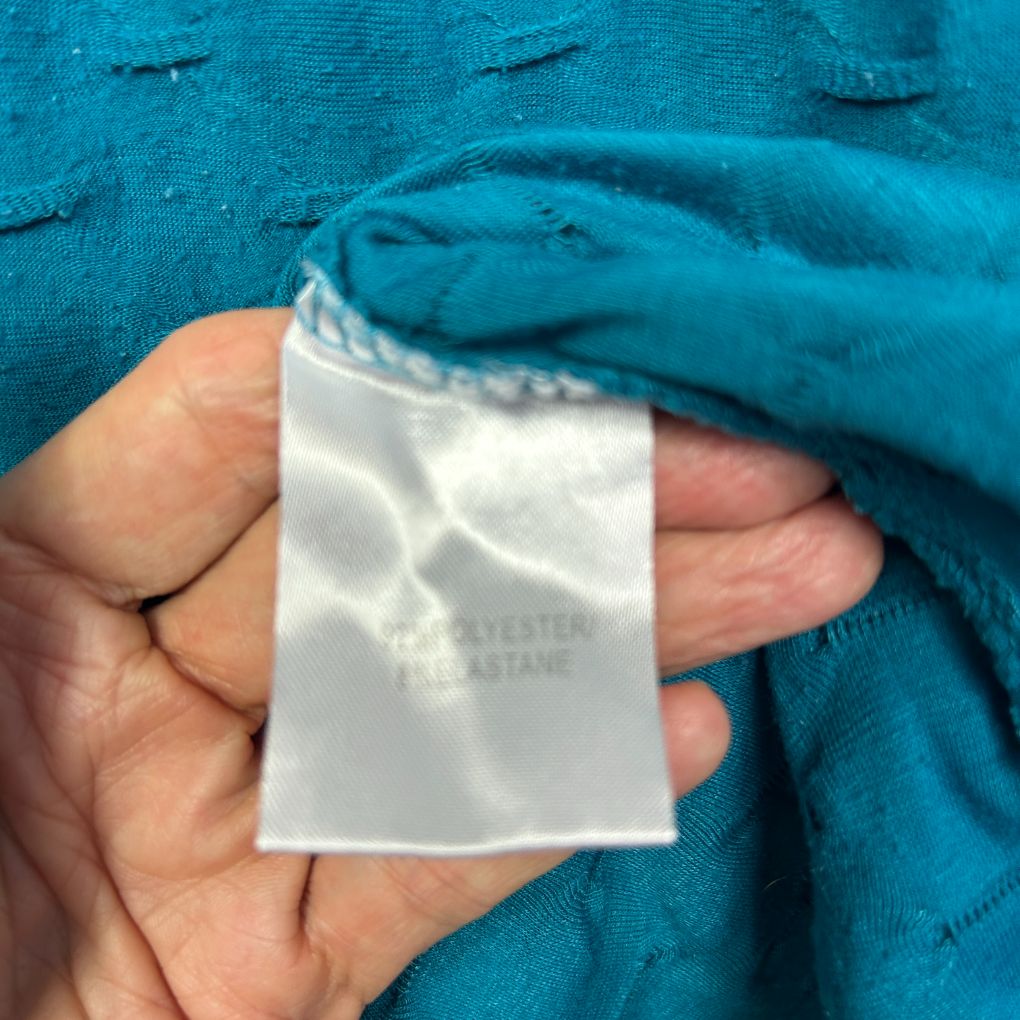 Teal jumper label detail view