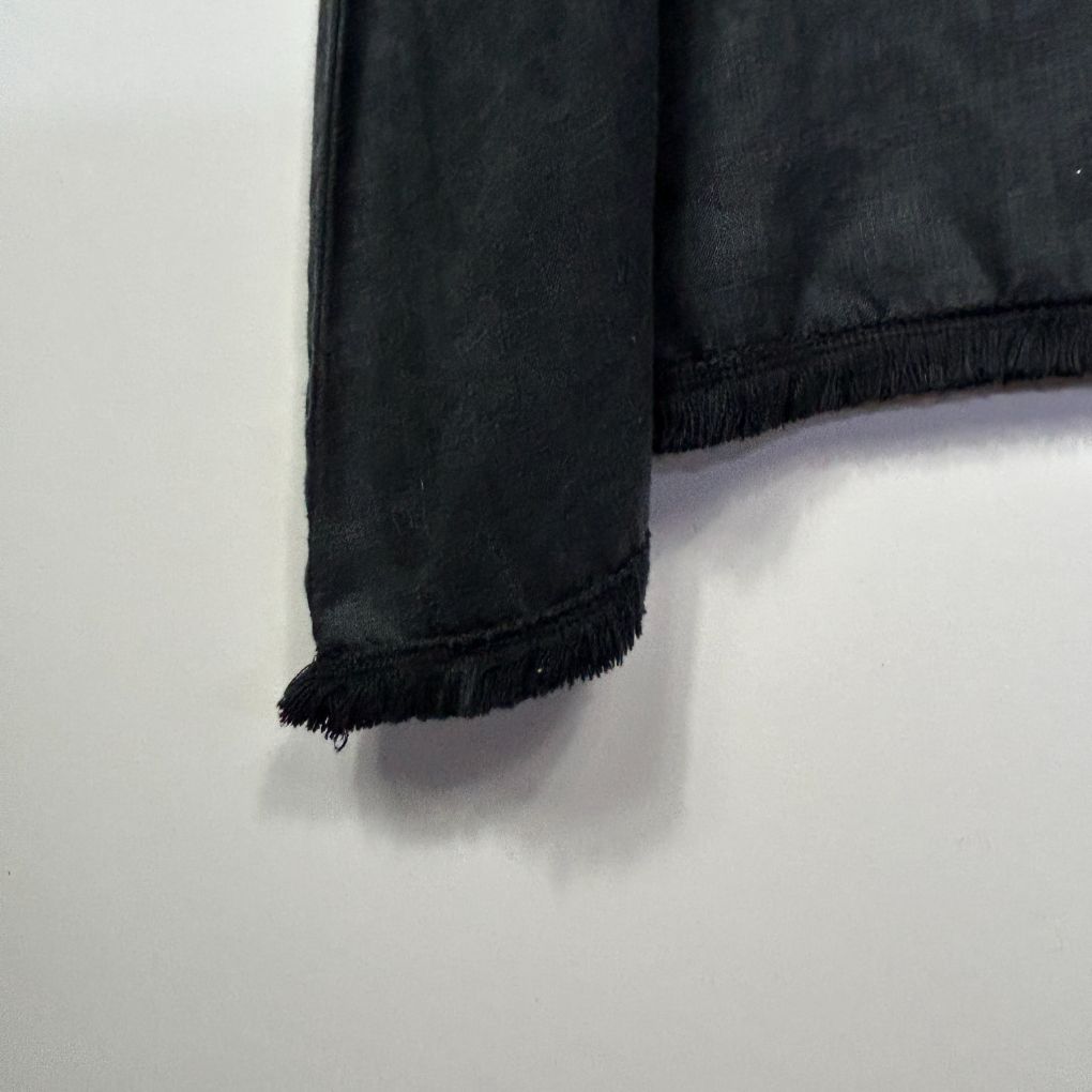Black denim jacket cuff detail view