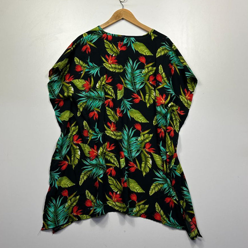 Black tunic with colorful floral print front view