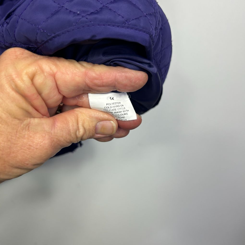 Navy blue jacket label detail view