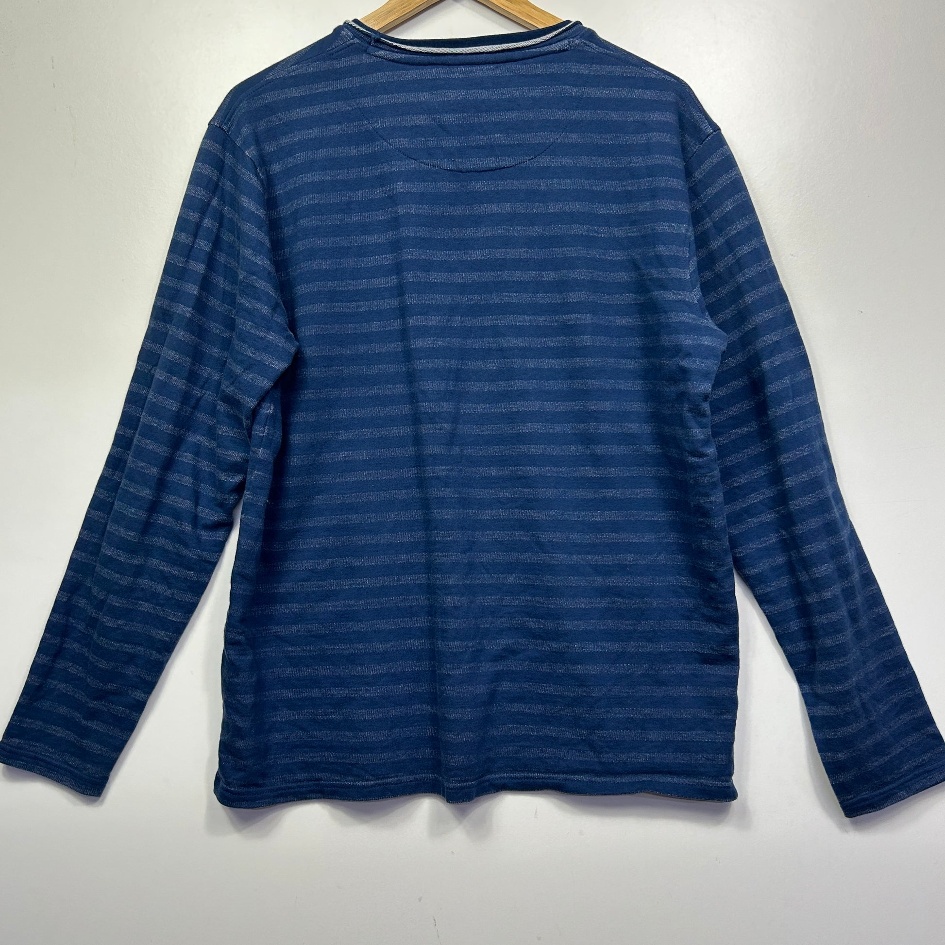 Blue striped long sleeve top back view