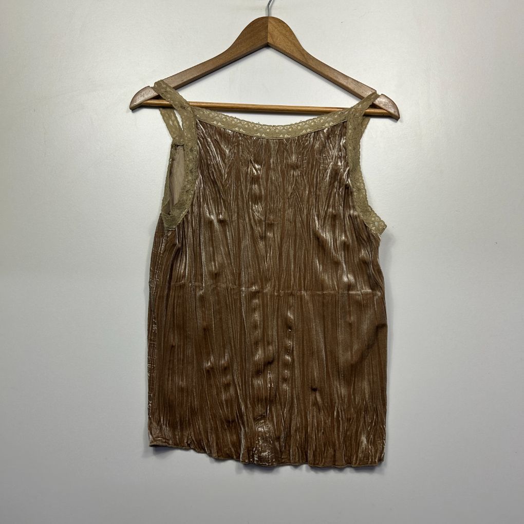 Gold pleated sleeveless top front view