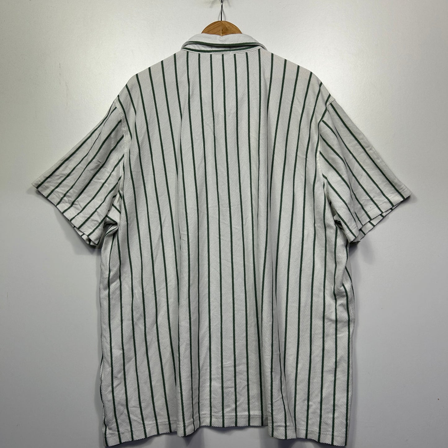 Grey and black striped shirt back view