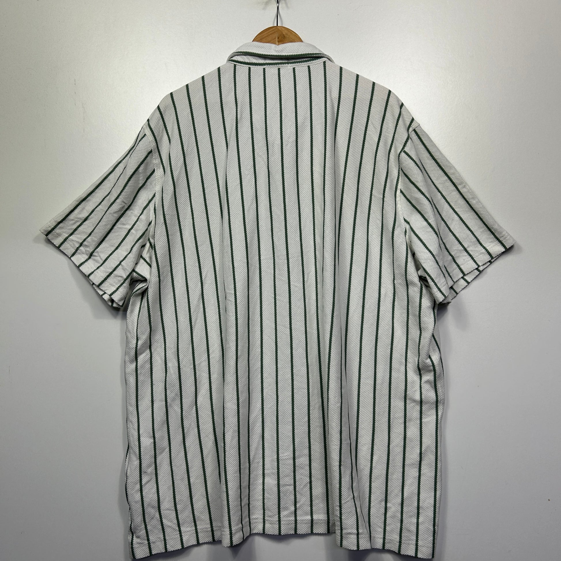 Grey and black striped shirt back view