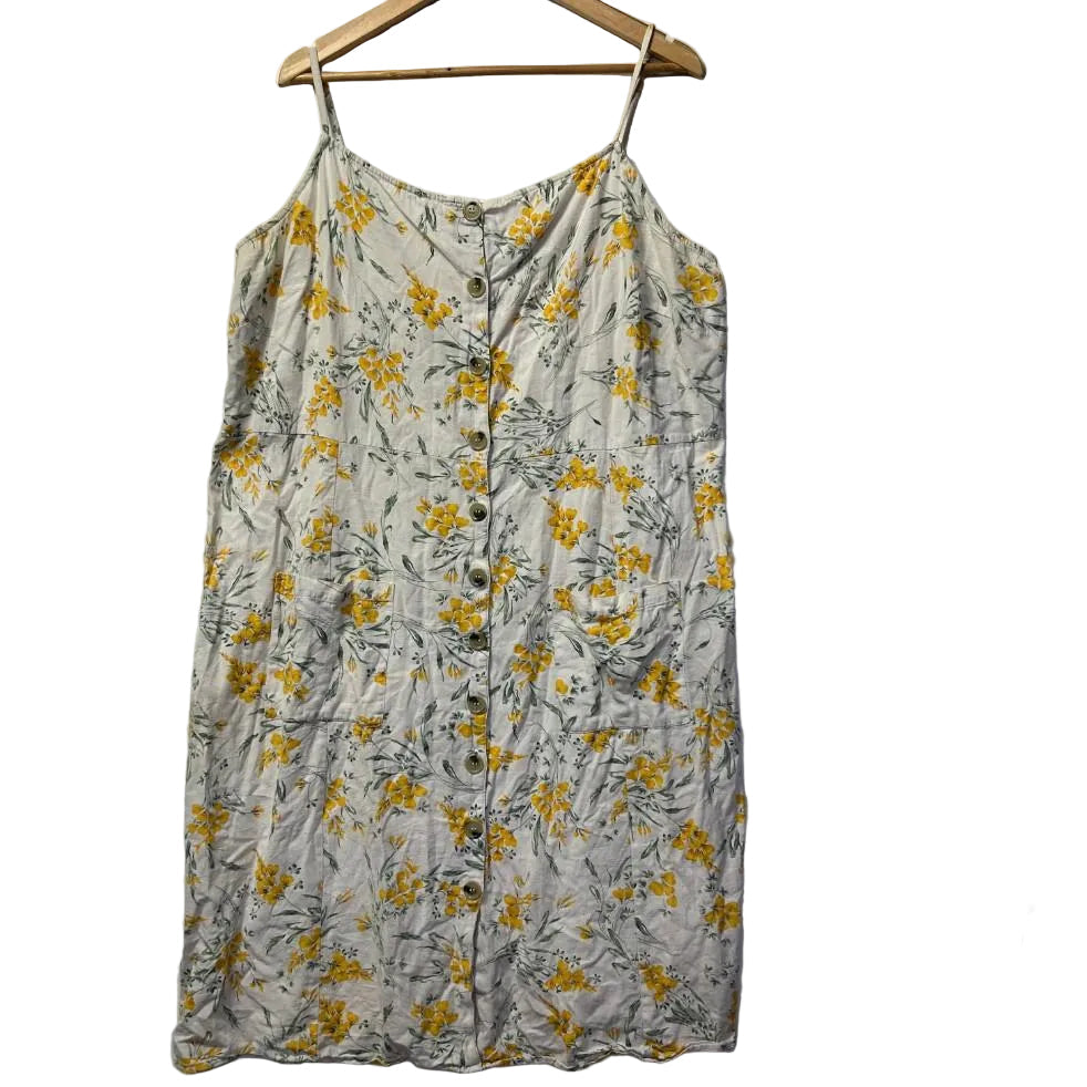 ASOS Yellow Floral Cotton Linen Dress - Size 24/26