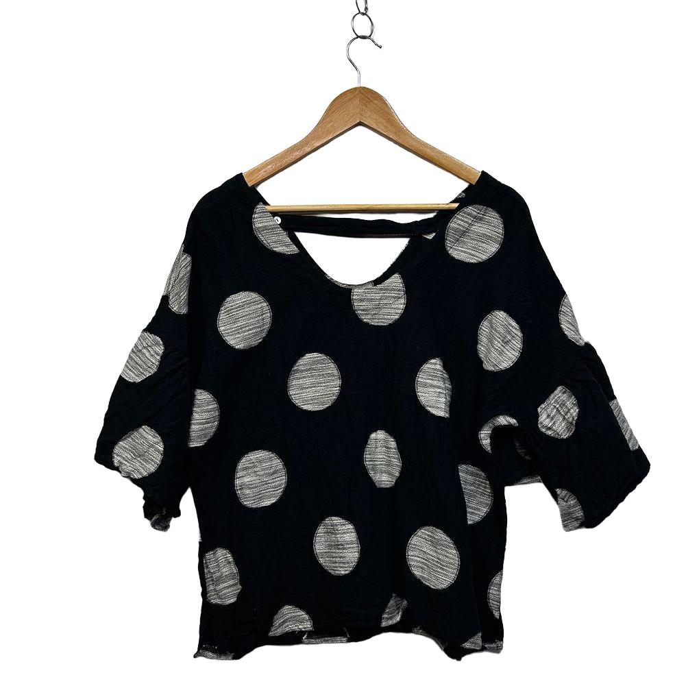 Abel The Label Black Polka Dot Linen Top - Size l/XL