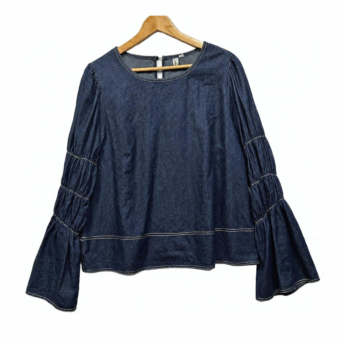 Adorne Navy Dark Wash Denim Cotton Top - Size 16