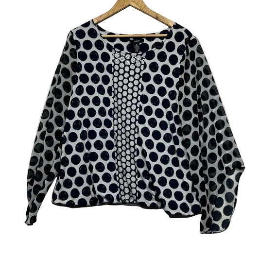 Alfani Navy & White Polka Dot Embellished Top - Size XL