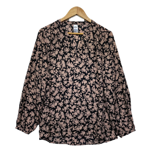 Anko Black Floral Long Sleeve Top - Size 14