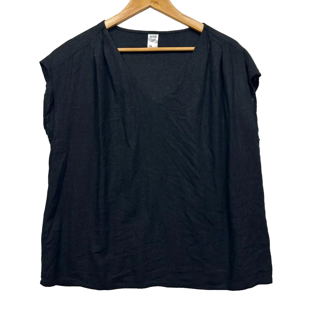 Anko Black Linen Sleeveless Top - Size 16