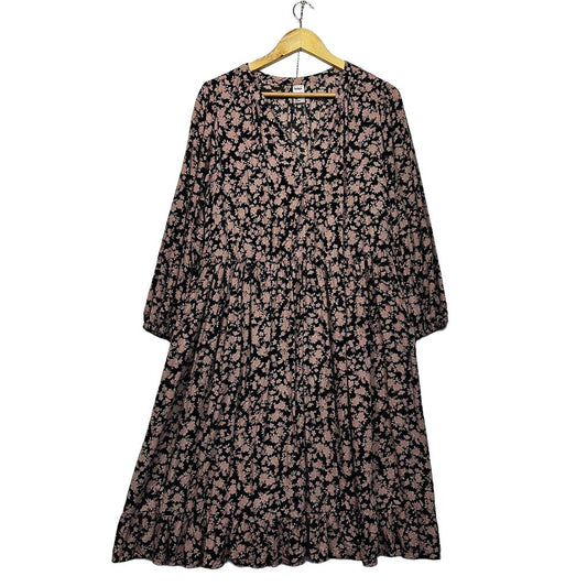 Anko Black Pink Floral Plus Size Long Sleeve Dress - Size 18