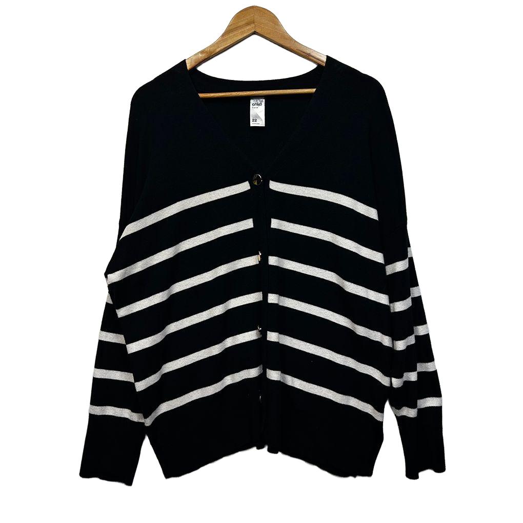 Anko Black Striped Cardigan - Size 22
