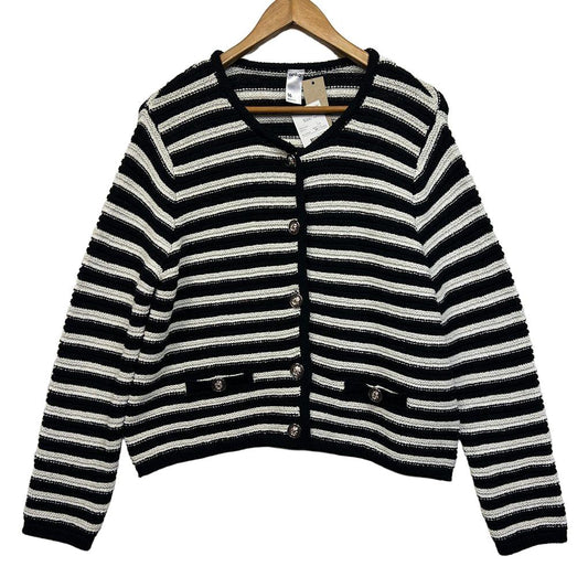 Anko Black and White Striped Cardigan - Size 16