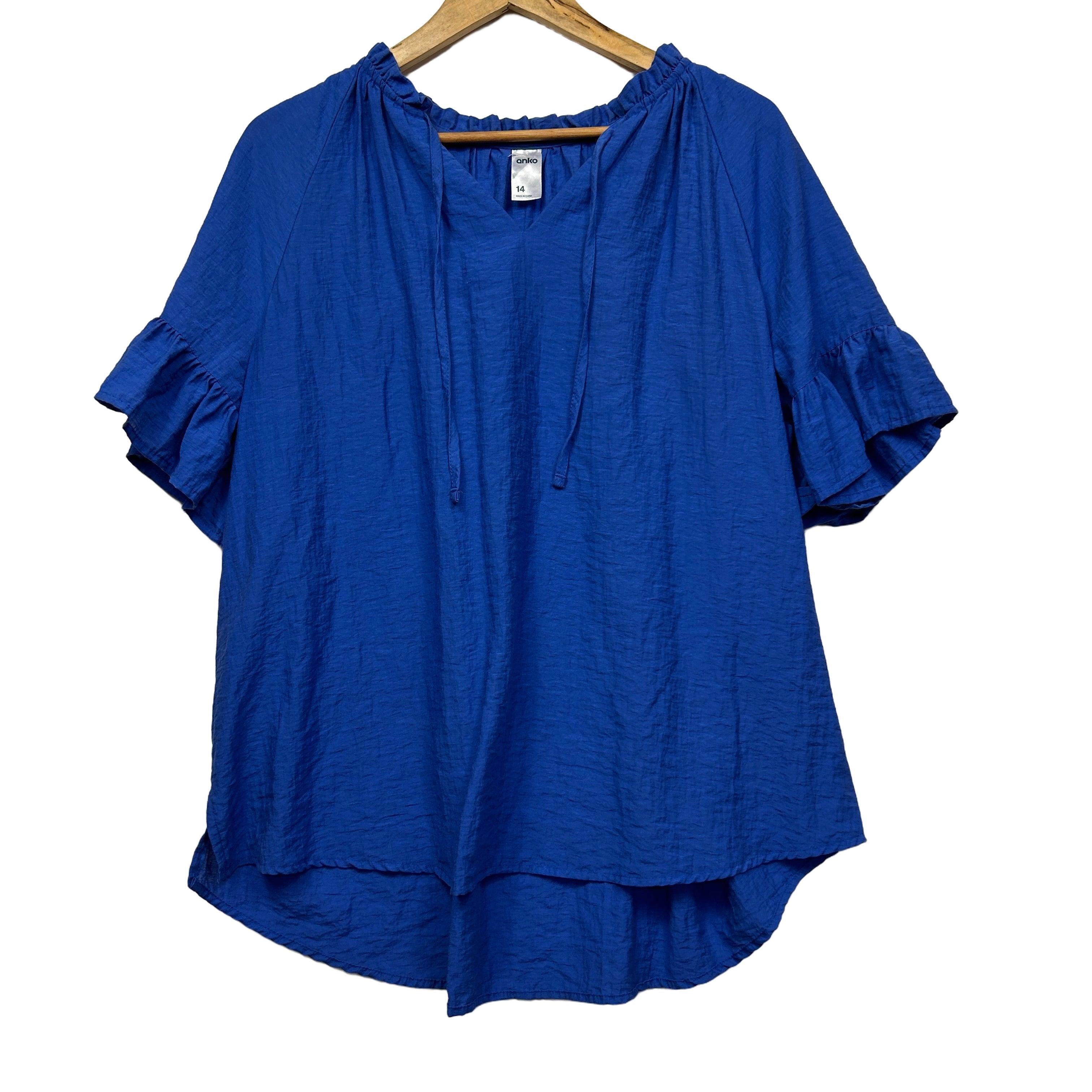 Anko Blue Linen Blend Top - Size 14