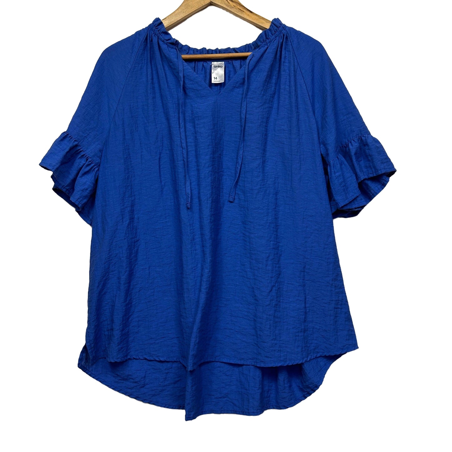 Blue short sleeve top front view