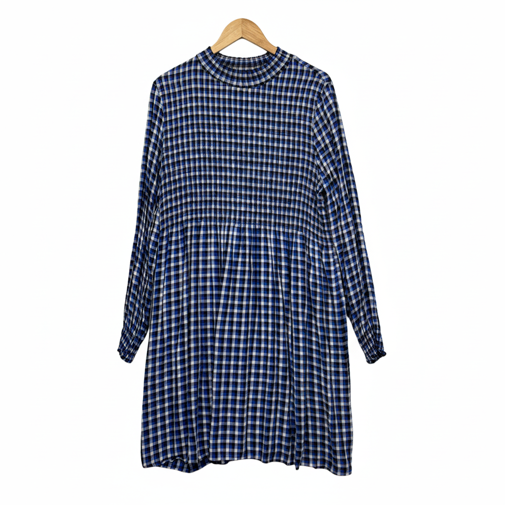 Anko Blue Multicoloured Check Long Sleeve Dress - Size 14