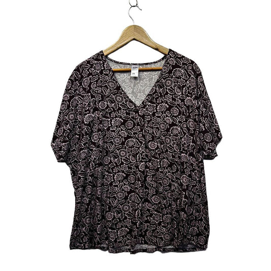 Anko Chocolate Pink Floral Plus Size Linen Top - Size 20
