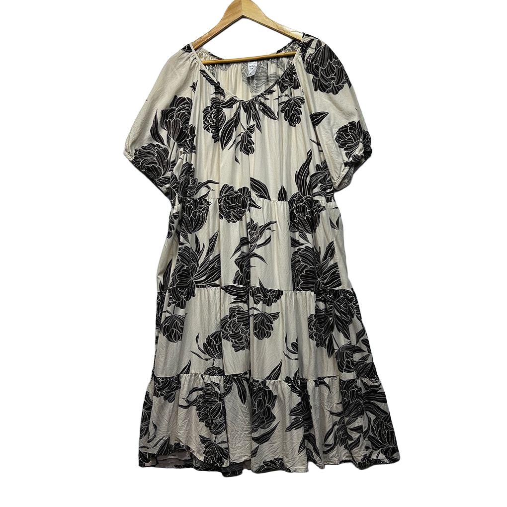 Anko Cream Floral Plus Size Cotton Dress - Size 24