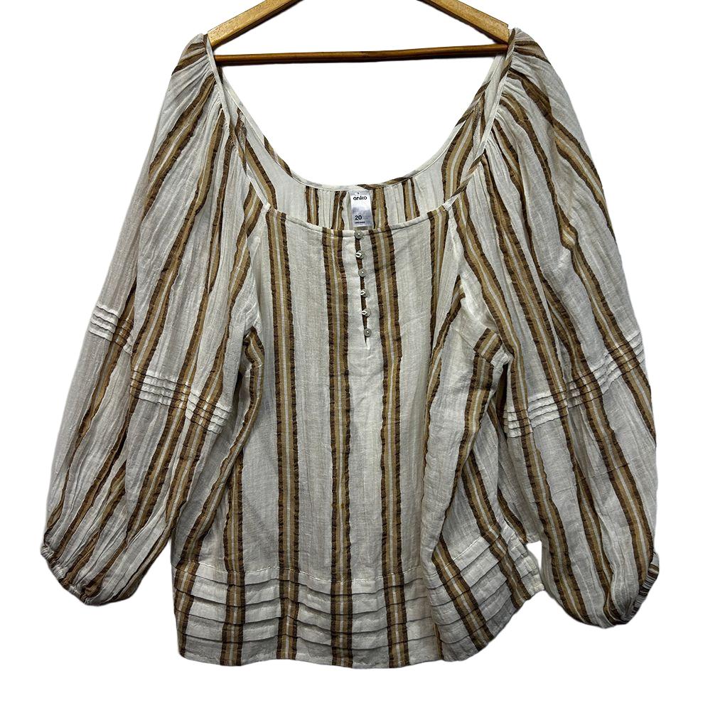 Anko Cream Striped Linen Top - Size 20