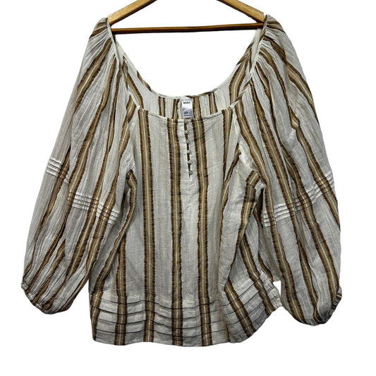 Anko Cream Striped Linen Top - Size 20