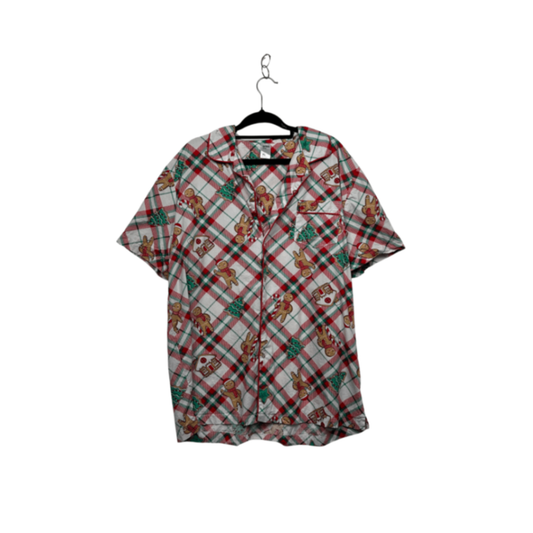 Anko Red Green Plaid Christmas Gingerbread Cotton Pyjama Shirt - Size XL