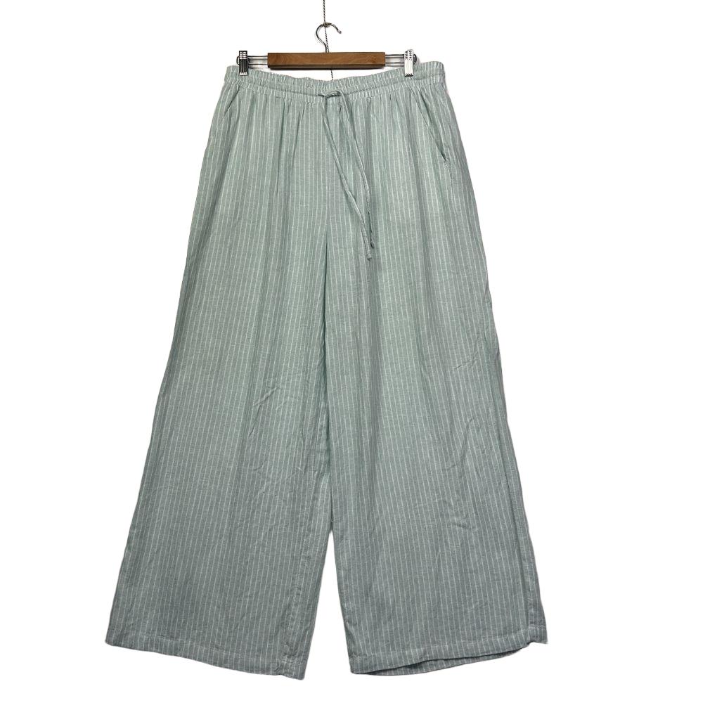 Anko Sage Green Stripe Linen Wide Leg Pants - Size 16
