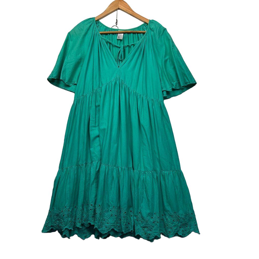 Anko Teal Peak Broderie Dress -  Size 14