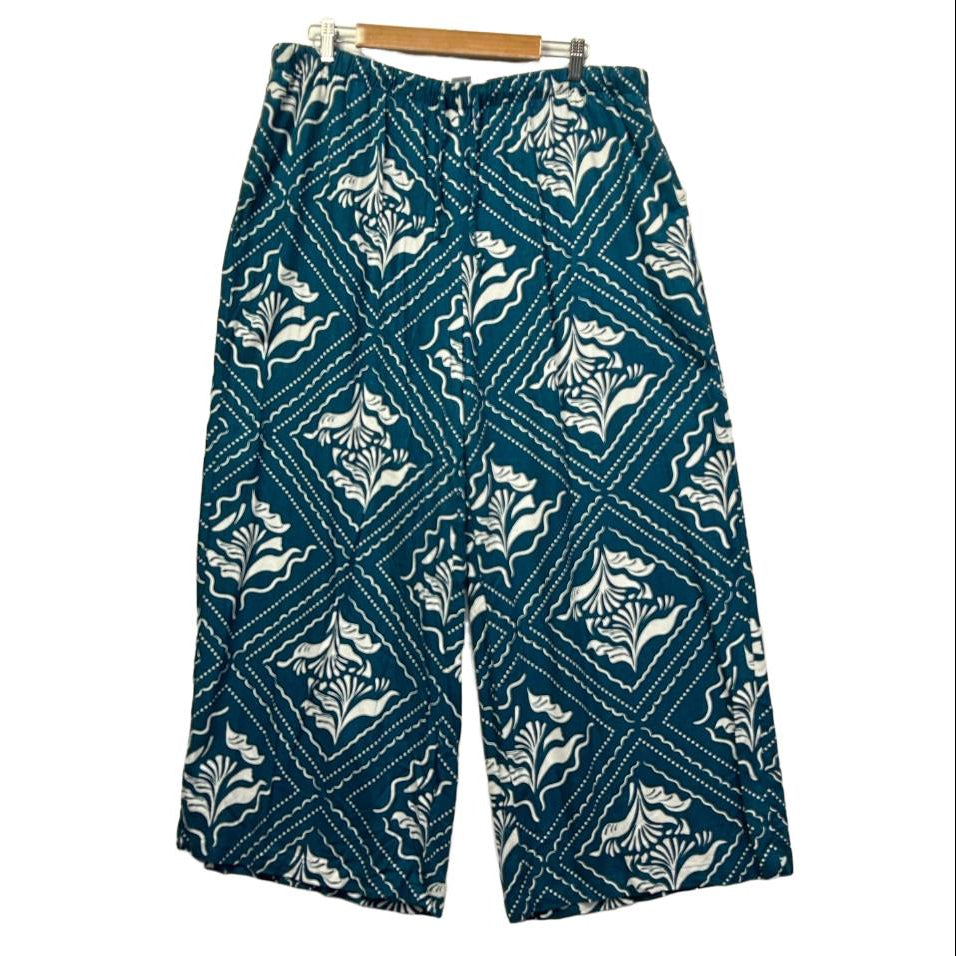 Anko Teal Print Linen Pants - Size 22