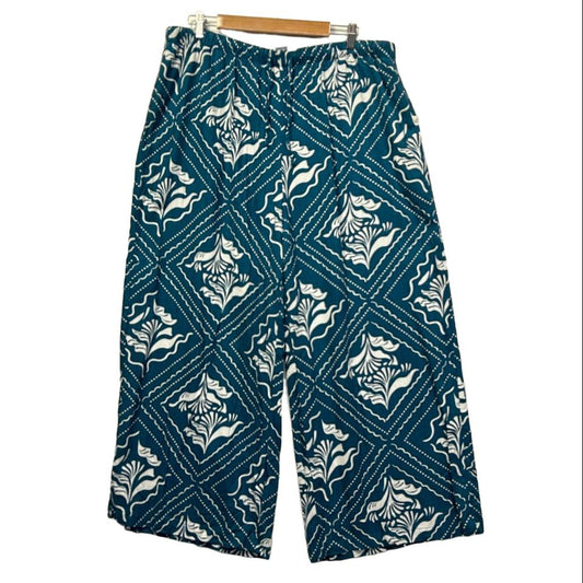 Anko Teal Print Linen Pants - Size 22