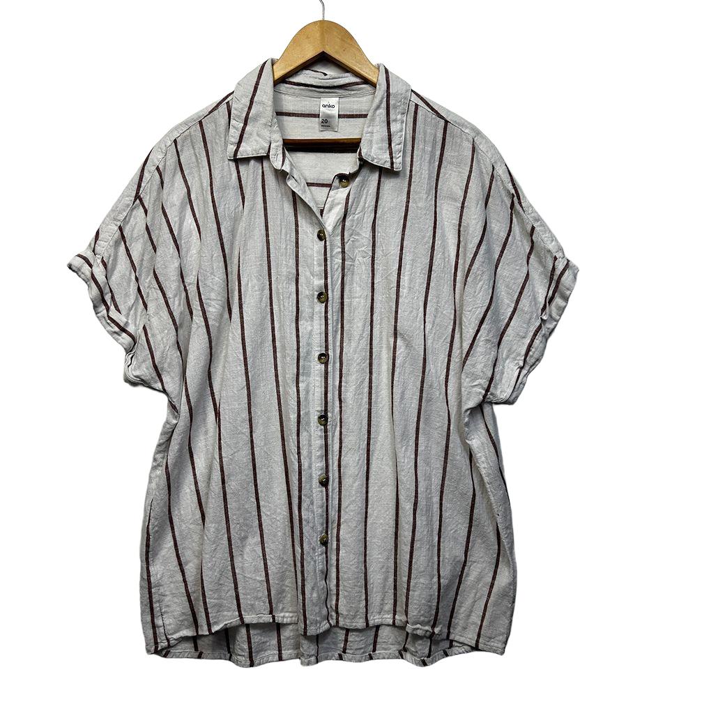 Anko White Striped Cotton Top - Size 20