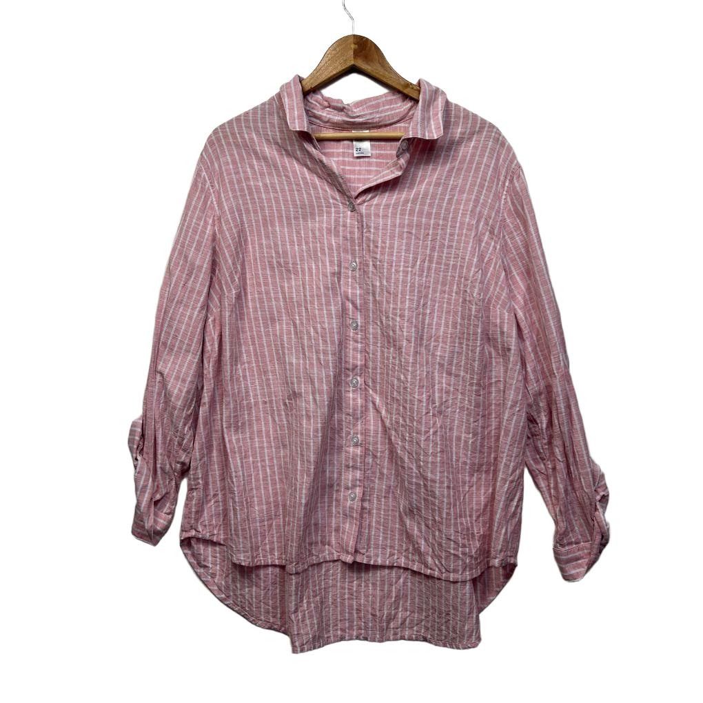 Anko Pink Cotton Striped Top - Size 22