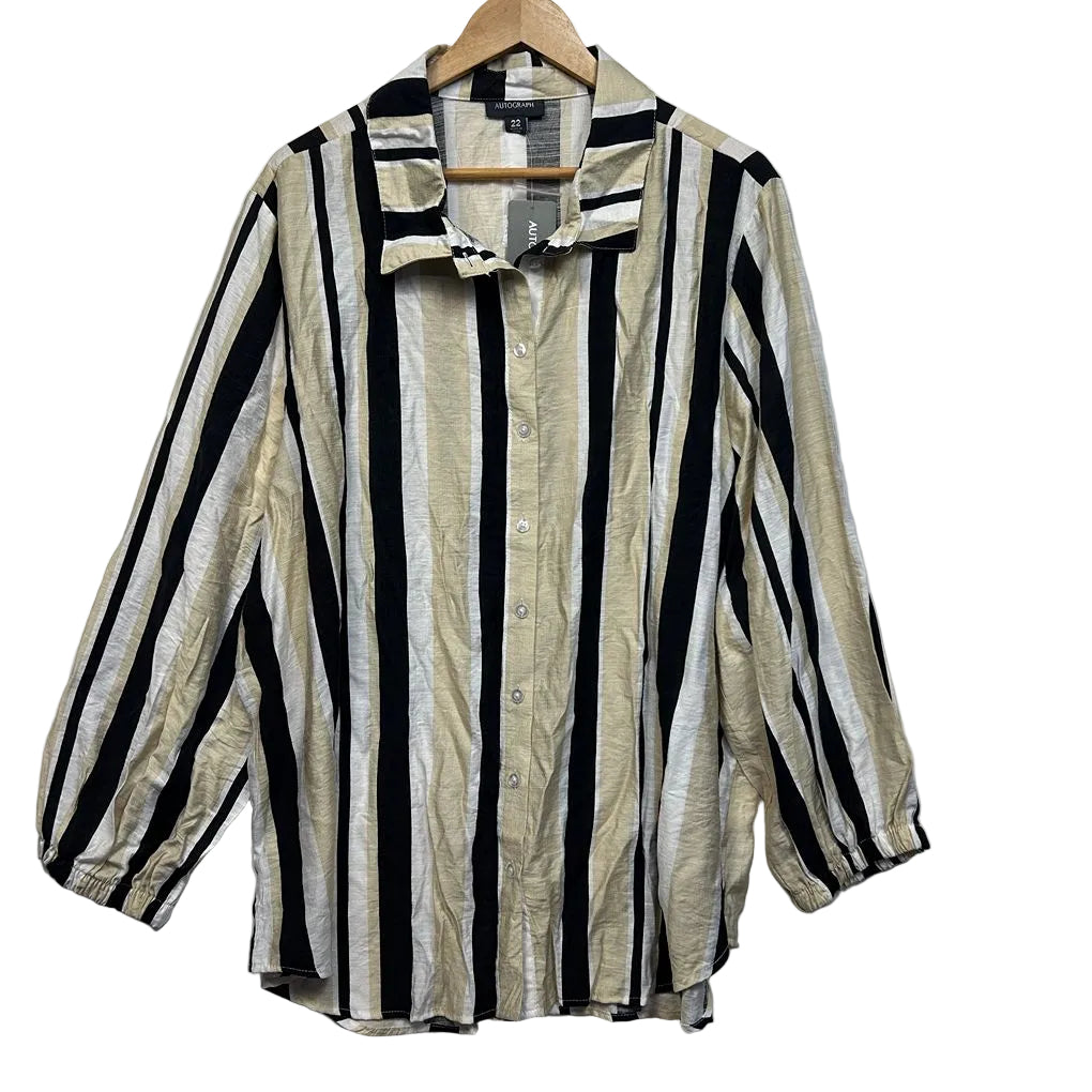 Autograph Beige and Black Stripe Shirt - Size 22