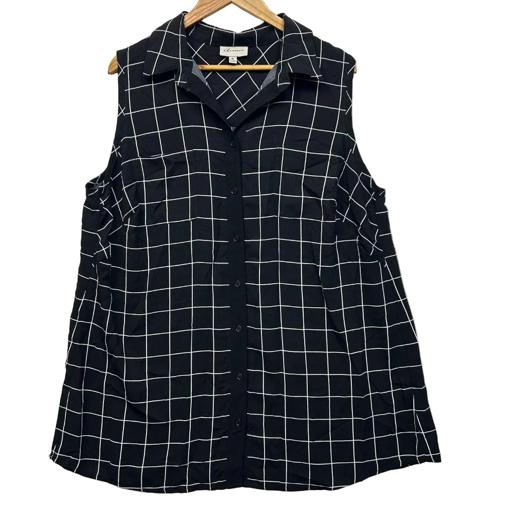 Autograph Black Check Sleeveless Top - Size 18
