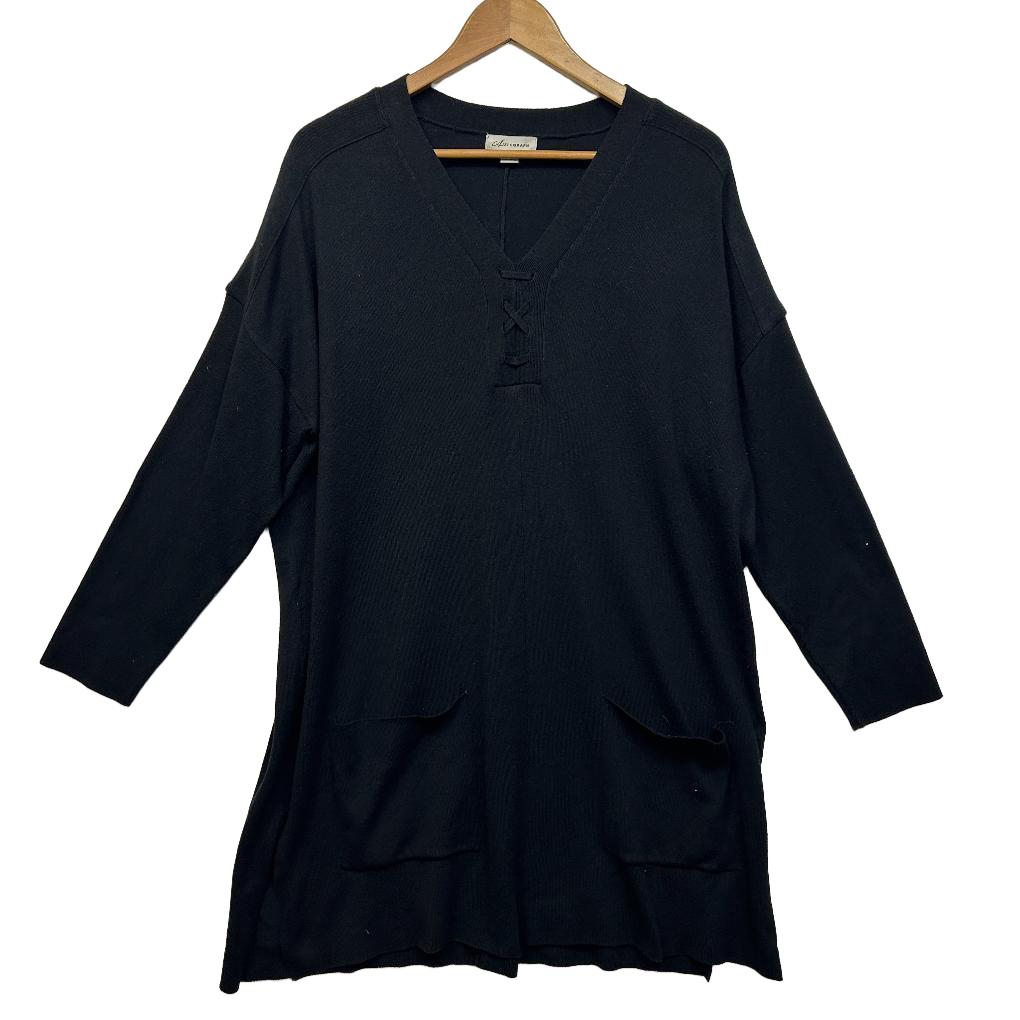Autograph Black Cotton Knit Top Jumper - Size 18/M
