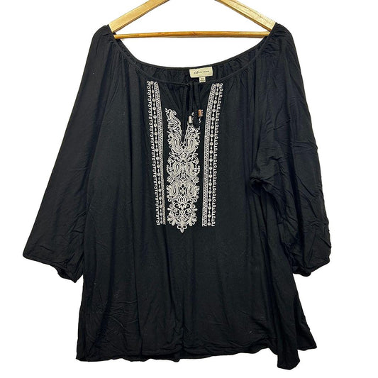 Autograph Black Embroidered Boho Top - Size 22