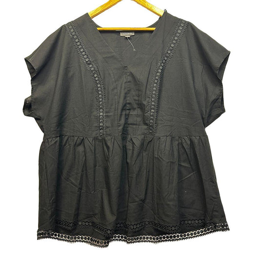 Autograph Black Linen Peplum Top - Size 22
