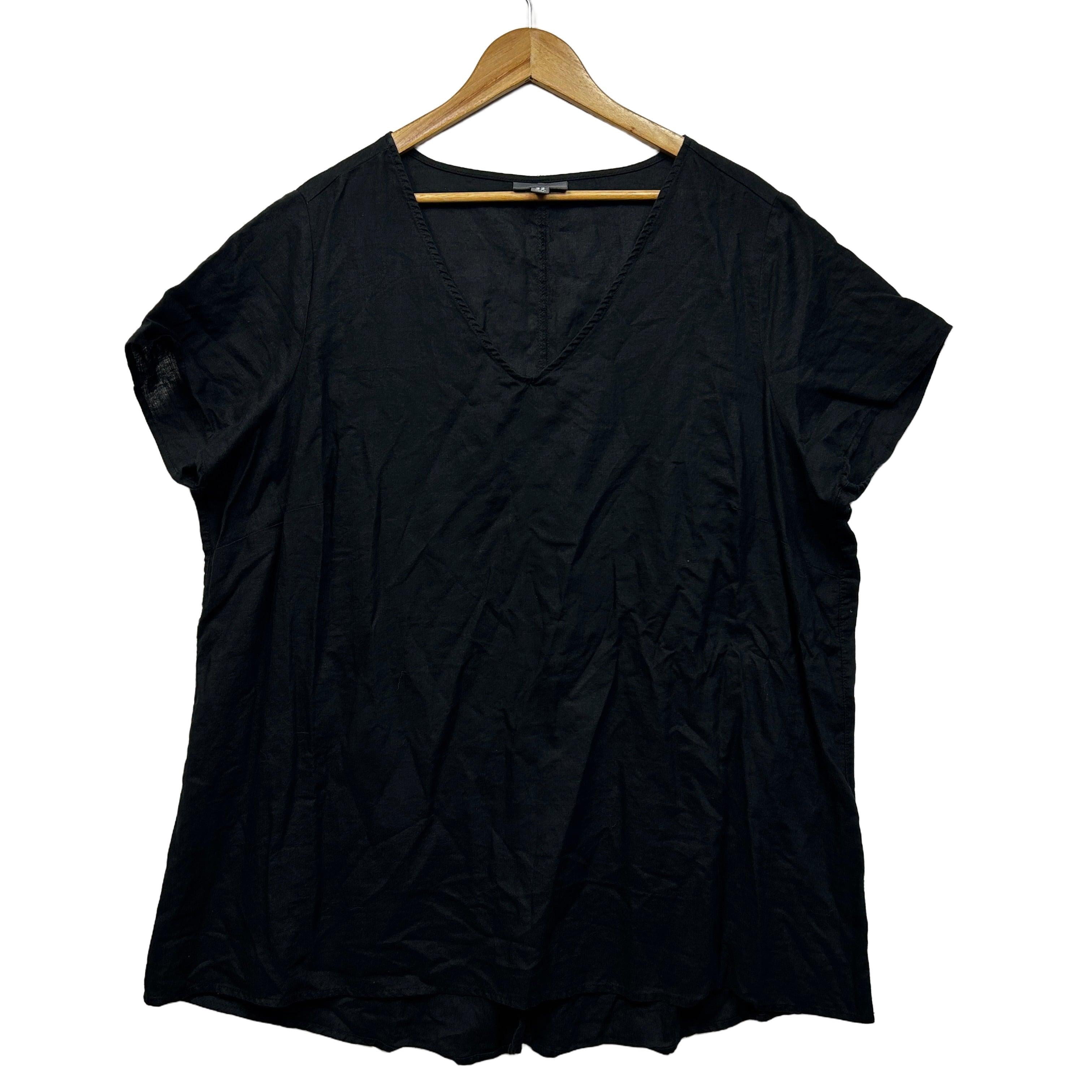 Autograph Black Plus Size V Neck Linen Top - Size 22