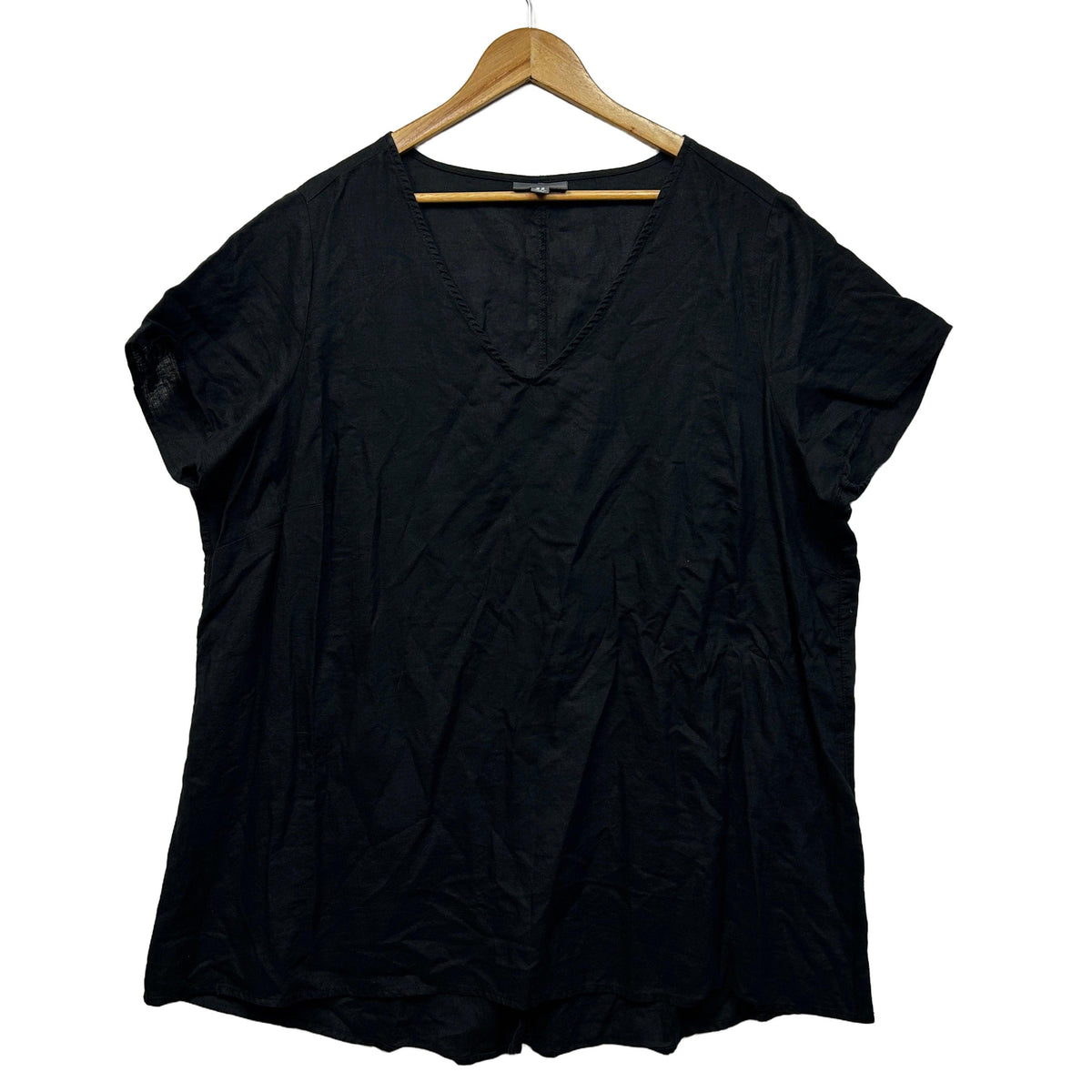 Autograph Black Plus Size V Neck Linen Top - Size 22