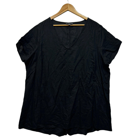 Autograph Black Plus Size V Neck Linen Top - Size 22