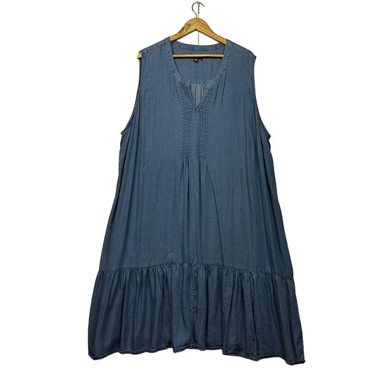 Autograph Blue Chambray Plus Size Sleeveless Dress - Size 26