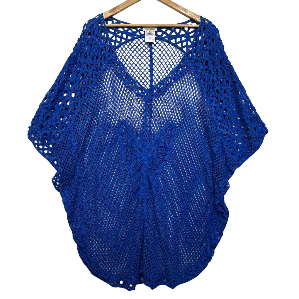 Autograph Blue Crochet Swim Cover Up Top - Size 26