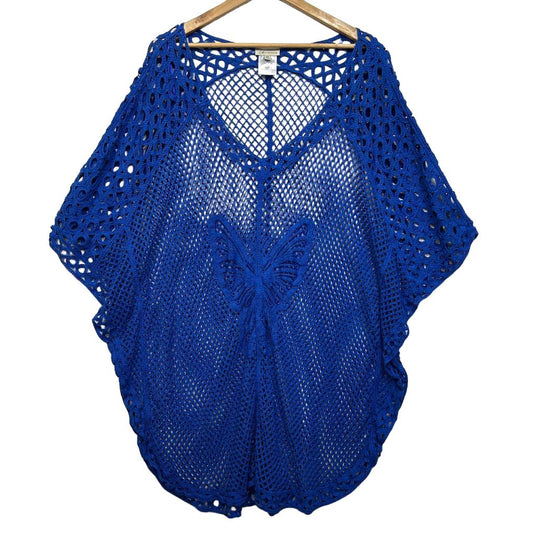 Autograph Blue Crochet Swim Cover Up Top - Size 26