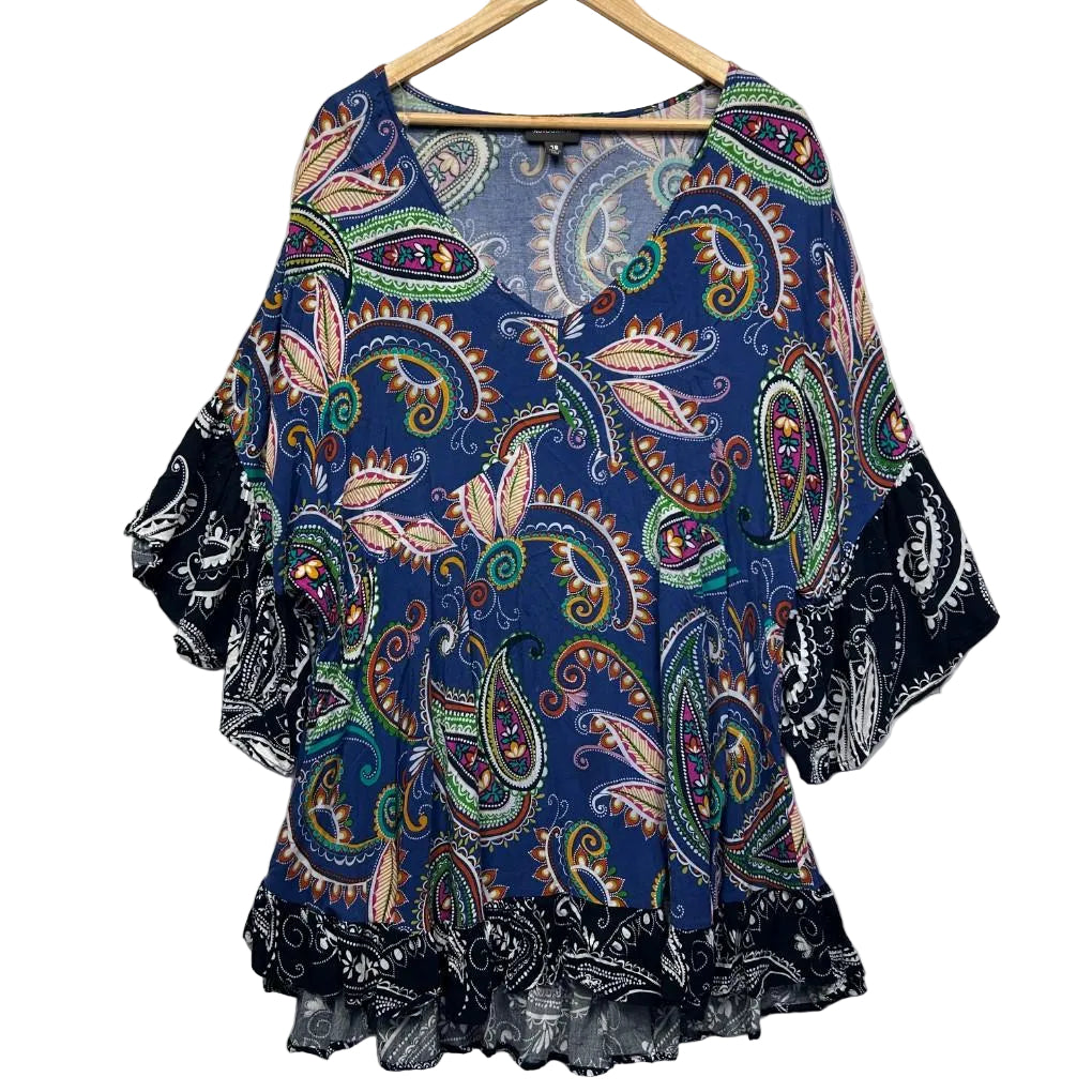 Autograph Blue Paisley Top - Size 18