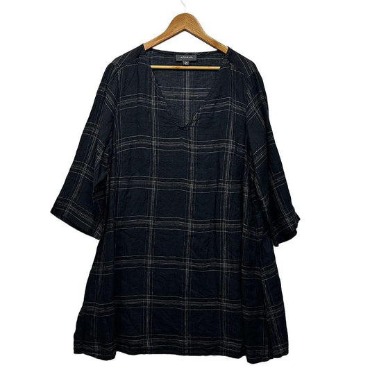 Autograph Grey Check Plus Size Longline Linen Tunic Top - Size 16