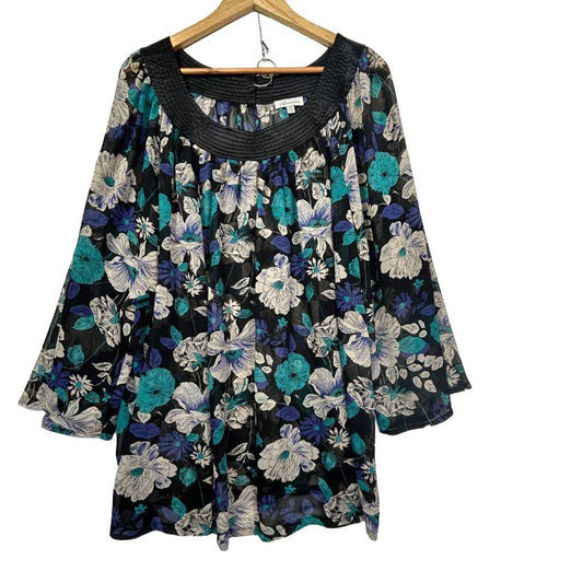 Autograph Grey Teal Floral Top - Size 24