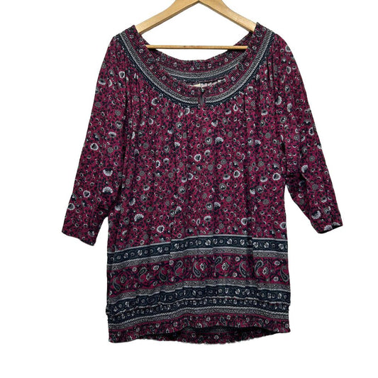 Autograph Maroon Floral Cotton Patterned Top - Size 20
